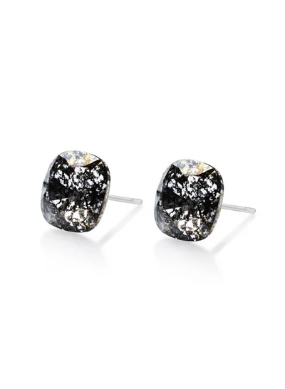 Seona Seona Sophia 10mm Cushion Cut Crystal Earrings – Hypoallergenic Stud Earrings for Women, Tarnish‑Free Stainless Steel Jewelry for Sensitive Ears - Black Patina